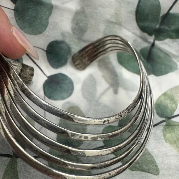 Modernist 925 Sterling Silver Wave Cuff Bracelet